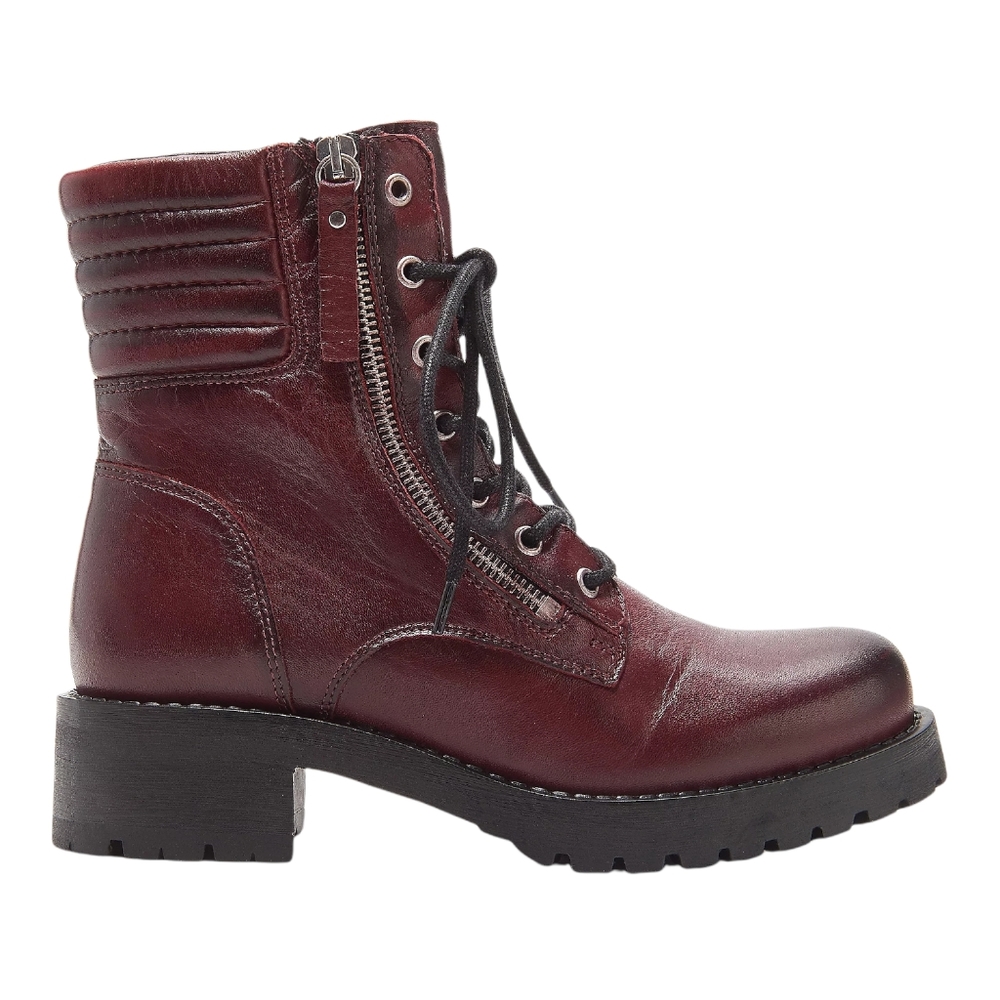 Miz Mooz Bordeaux Leather Lace Up Combat Boots - Picture 2 of 6